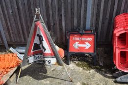 4 saftey road signs. 2x predistrian 2x hedge cutting warning signs