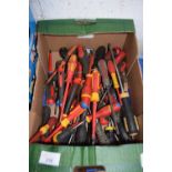 Box containing a mixed quantity of screwdrivers