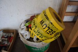 Bucket containing large quantity of mixed electrical tape, PTFE thread seal tape etc