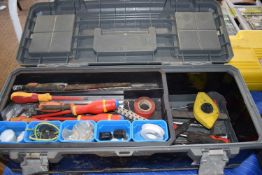 McAllister toolbox and contents, spanners, drill bits, chalk lines etc