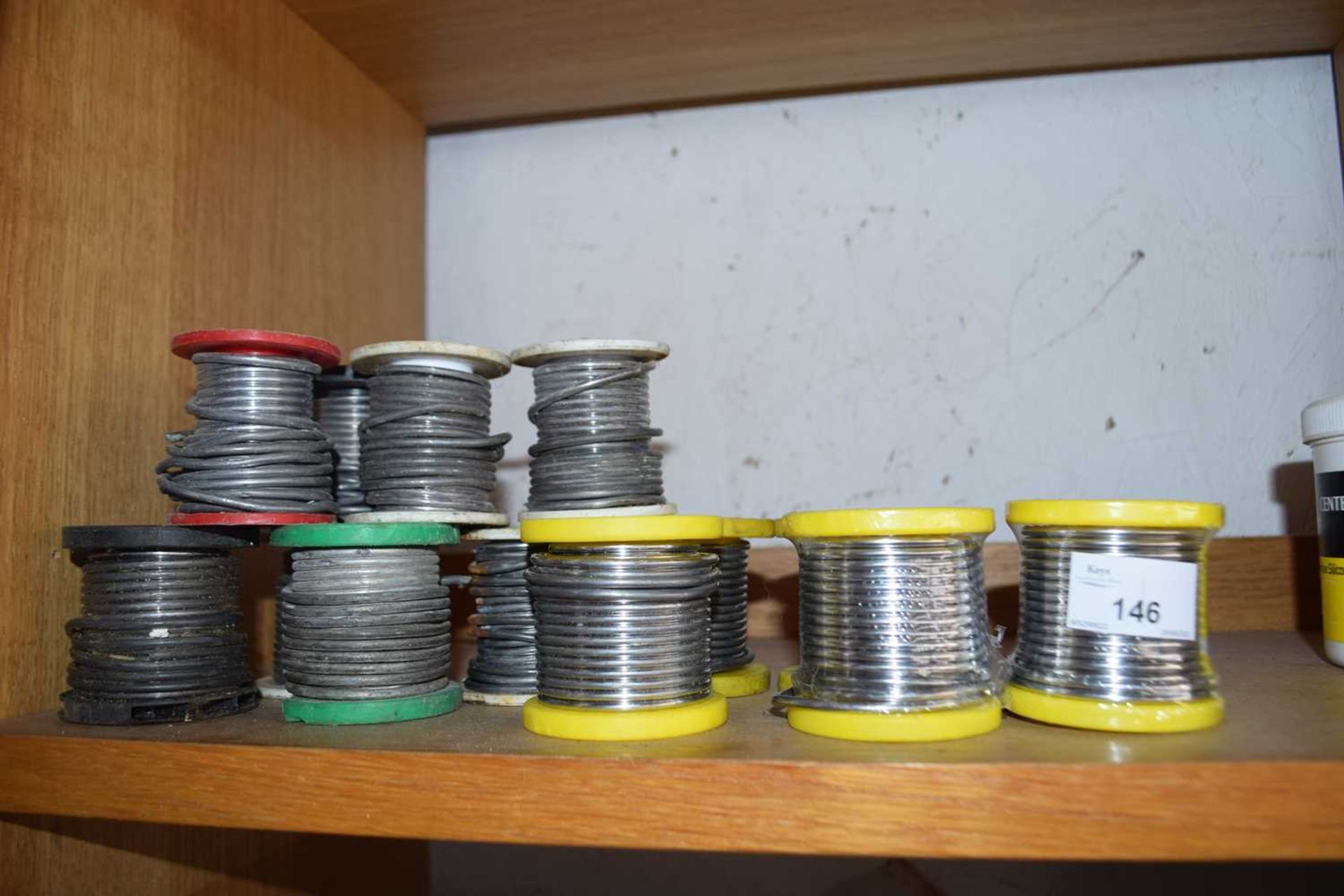 Five rolls of Powerflo leaded solder, 3mm, 500gms, with other used rolls of leaded solder