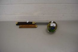 MODERN PAPERWEIGHT AND VINTAGE RULER