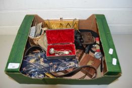 BOX CONTAINING QUANTITY OF METAL WARES AND WOODEN BOXES AND PLATED TEA SPOONS
