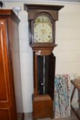 LONGCASE CLOCK WITH OAK CASE AND PAINTED DIAL SIGNED J WILKINSON, LEICESTER (A/F)