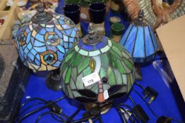 PAIR OF TIFFANY STYLE TABLE LAMPS AND ONE OTHER