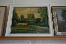 OIL ON PANEL OF A PASTORAL SCENE