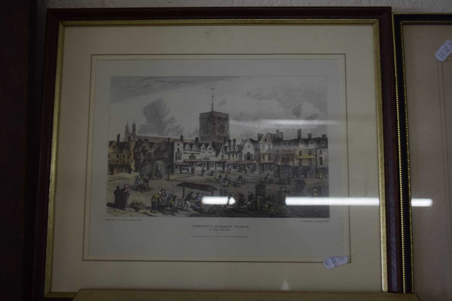 TWO COLOURED ENGRAVINGS, BISHOPS BRIDGE AND STREET, NORWICH, AND A MAP OF NORFOLK (3) - Image 2 of 2