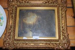 OIL ON CANVAS OF A SHIPPING SCENE IN GILT FRAME
