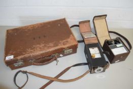 TWO VOLTMETERS AND SMALL VINTAGE SUITCASE