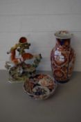 STAFFORDSHIRE FIGURE OF A LEAPING DEER, TOGETHER WITH A JAPANESE IMARI VASE AND BOWL WITH SIMILAR
