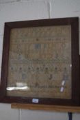 VICTORIAN ALPHABET SAMPLER IN OAK FRAME, SIGNED BY ELIZABETH BURTON AGED 11, 1850, NORWICH