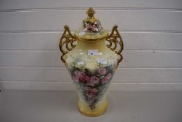 LARGE CERAMIC VASE AND COVER WITH FLORAL PRINT