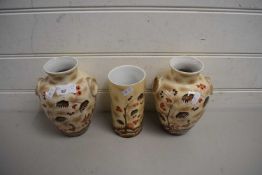 GROUP OF CERAMIC VASES, ALL WITH MATCHING DESIGNS