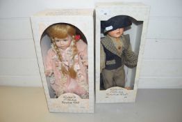TWO LEONARDO COLLECTION PORCELAIN DOLLS, IN ORIGINAL BOXES, ONE MARKED 'HARRY', THE OTHER 'ALICE'