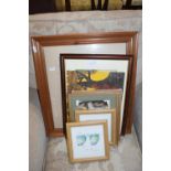 VARIOUS MIXED PICTURES TO INCLUDE AN OIL ON BOARD STUDY OF SQUIRRELS, NEEDLEWORK PICTURE OF TEDDY