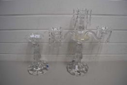 BOHEMIAN GLASS CANDLESTICK, TOGETHER WITH A GLASS CENTREPIECE