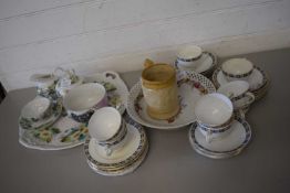 QUANTITY OF FOLEY CHINA TEA WARES, CUPS AND SAUCERS AND CERAMIC FLORAL TRAY WITH CUP, SAUCER AND