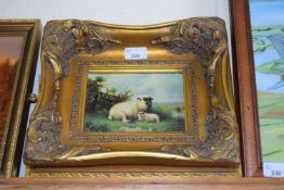 MODERN PICTURE OF SHEEP IN GILT FRAME