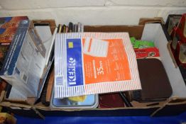 BOX CONTAINING CDS, DVDS, MAGNIFYING GLASS ETC