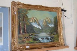 OIL ON CANVAS OF A MOUNTAIN SCENE, SIGNED LOWER LEFT, C D COX