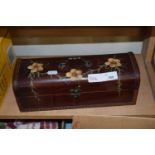 SMALL HARDWOOD JEWELLERY BOX WITH PAINTED FLORAL DECORATION