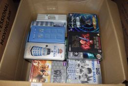 BOX OF VARIOUS DOCTOR WHO DVDS AND CDS FROM THE BBC COLLECTION
