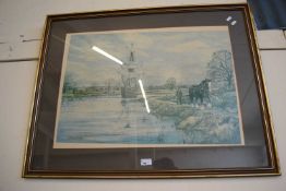 LARGE FRAMED PRINT AFTER ANTHONY BUCKLEY - HORSE BY A RIVER