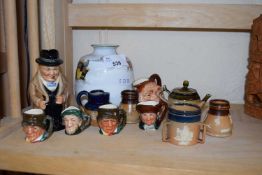 COLLECTION OF VARIOUS ROYAL DOULTON MINIATURE CHARACTER JUGS, TEA WARES AND FURTHER SMALL DOULTON