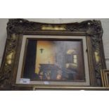 RICHARD WATTS, STUDY OF AN INTERIOR SCENE WITH TABLE AND CRUCIFIX, OIL ON CANVAS, GILT FRAMED