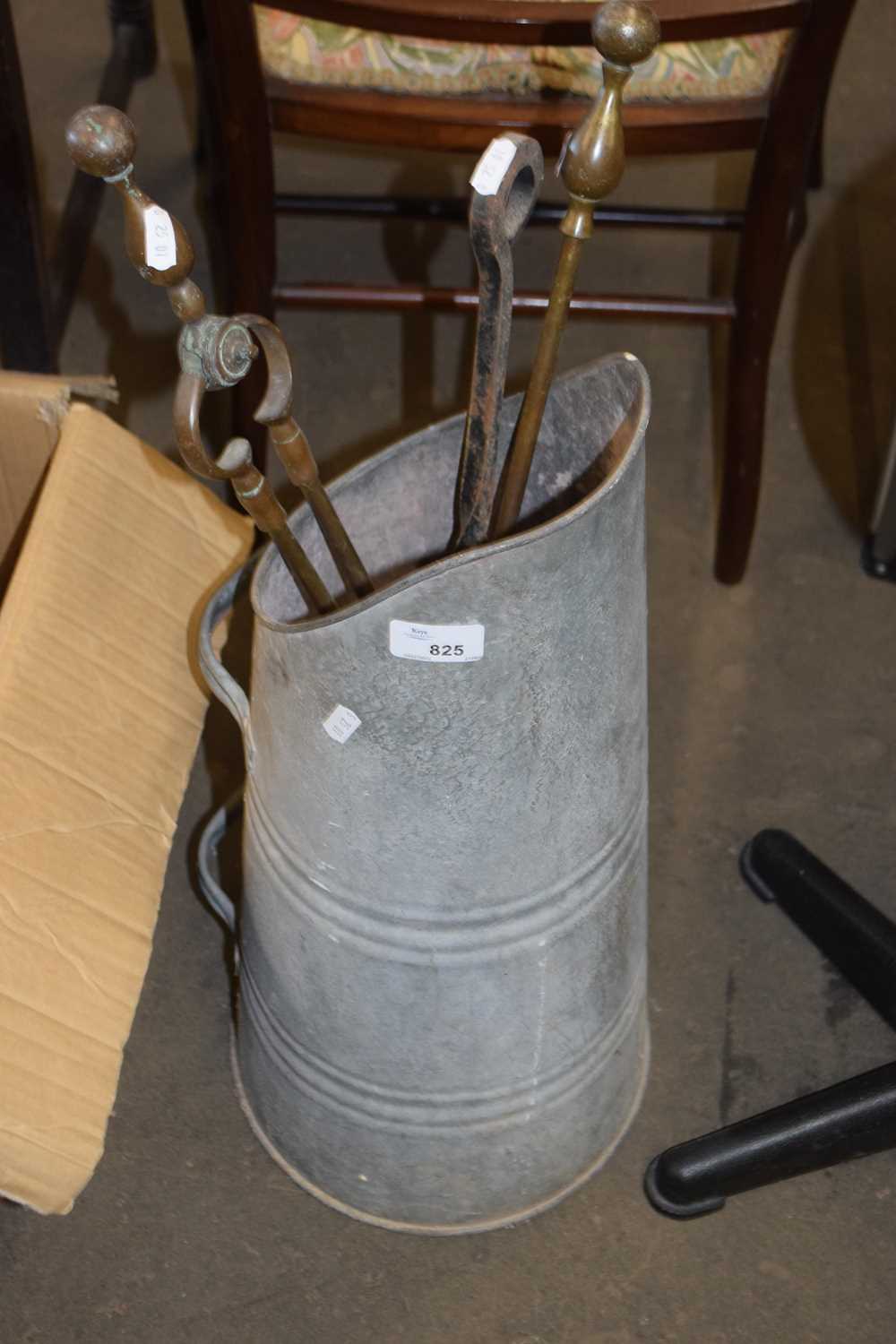 GALVANISED COAL SCUTTLE AND FIRE IRONS