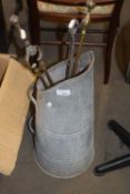 GALVANISED COAL SCUTTLE AND FIRE IRONS