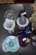 VARIOUS ART GLASS VASES, PAPERWEIGHTS ETC