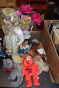 TY BEANIE BABIES, MODERN PORCELAIN FACED DOLL AND OTHER ITEMS