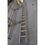 Extending wooden ladder, unextended length 380cm