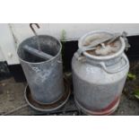 Galvanised bird feeder, height 50cm, along with a vintage milk churn, height 55cm