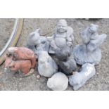 Eight small composite statues to include Buddha, frog, squirrel etc