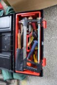Curver Classic toolbox including a large quantity of various hand tools, hammers, screwdrivers,