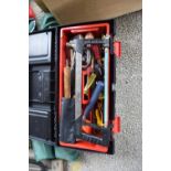 Curver Classic toolbox including a large quantity of various hand tools, hammers, screwdrivers,