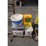 Nine buckets of paving jointing compound
