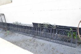 Pair of low wall metal railings, width approx 368cm, total height approx 52cm