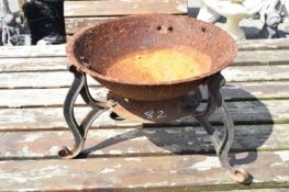 Small cast metal fire pit, height 26cm, width 35cm