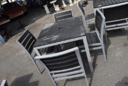 Heavy duty high wear garden dining set consisting of a table and four chairs, table height 75cm,