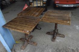 Three heavy duty pub tables, height 75cm, width 70cm x 70cm