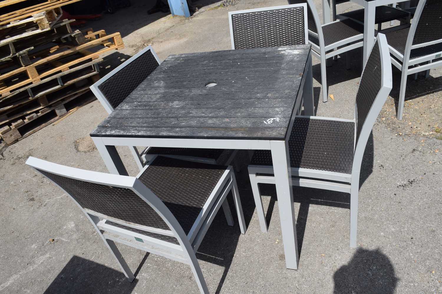 Heavy duty high wear garden dining set consisting of a table and four chairs, table height 75cm,