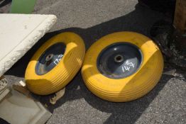 Two barrow wheels, width 38cm