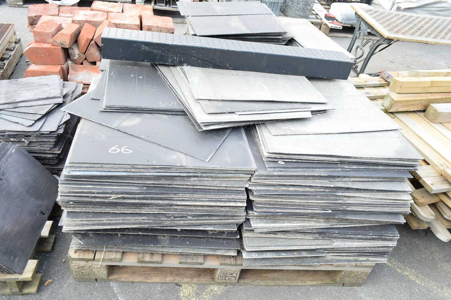 Pallet of artificial slate roofing tiles