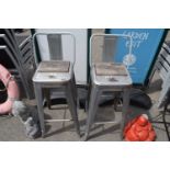 Two vintage metal bar stools, total height approx 100cm