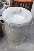 Galvanised dustbin, height approx 60cm