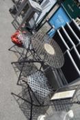 Metal bistro set comprising a table and two chairs, table height 77cm