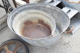 Two tin Wash tubs, largest 95cm x 63cm